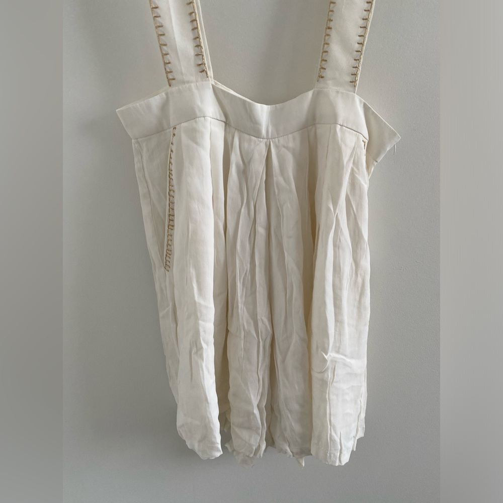 Carolina K White & Gold Silk Crepe Overalls - Picture 2 of 9
